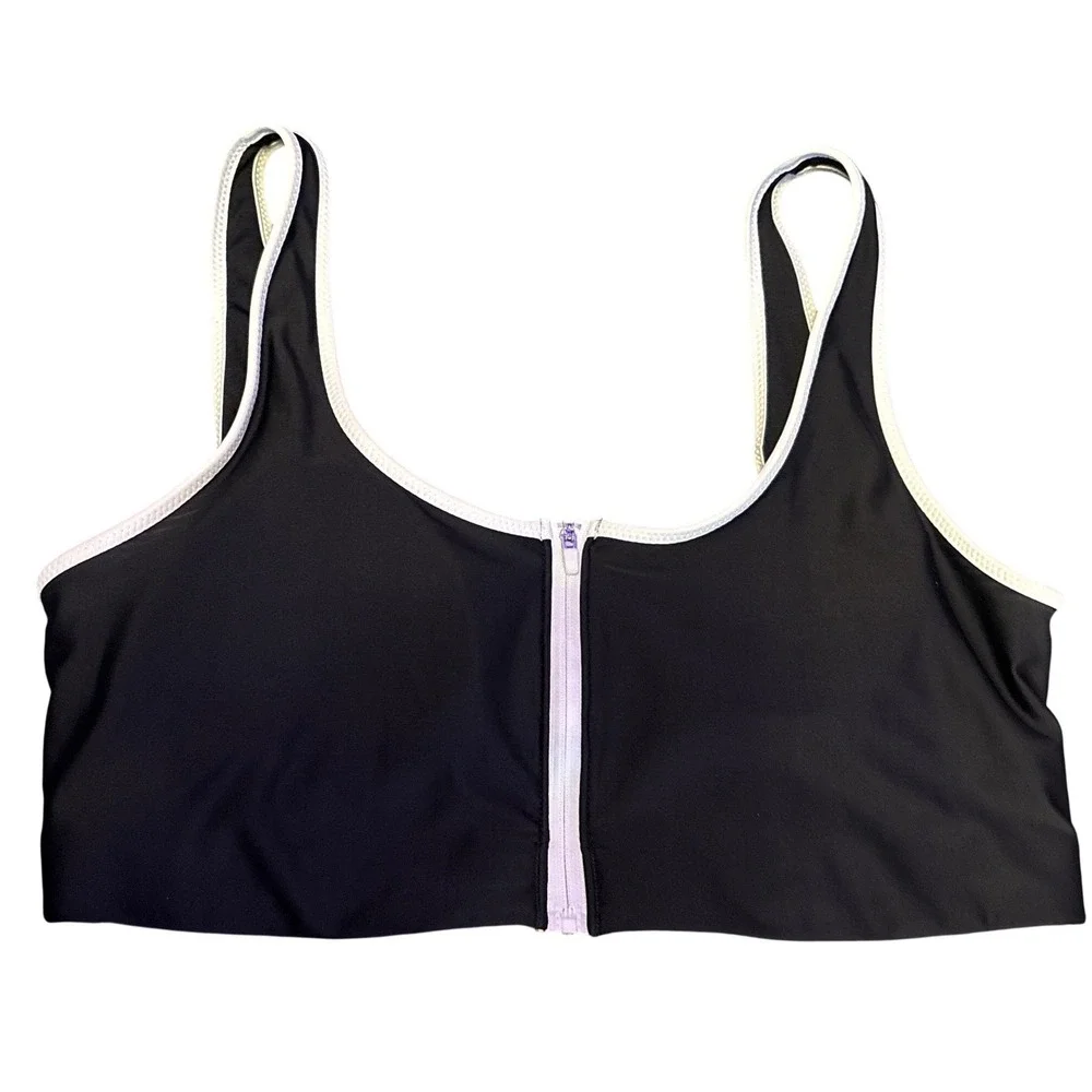 Old Navy Womens Black‎ White Trim Zip Front Bikini Swim Top, Size XL